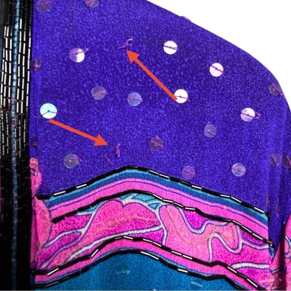 Vintage Judith Ann Creations Silk Beaded Floral Jacket Kimono Cardigan Small - Picture 9 of 11